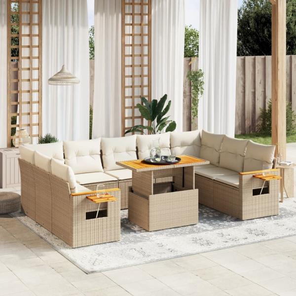 ARDEBO.de - 11-tlg. Garten-Sofagarnitur mit Kissen Beige Poly Rattan