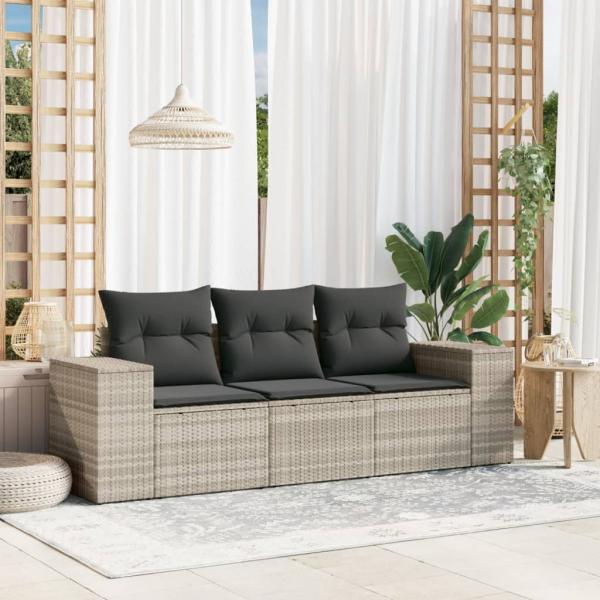 ARDEBO.de - 3-tlg. Garten-Sofagarnitur mit Kissen Hellgrau Poly Rattan