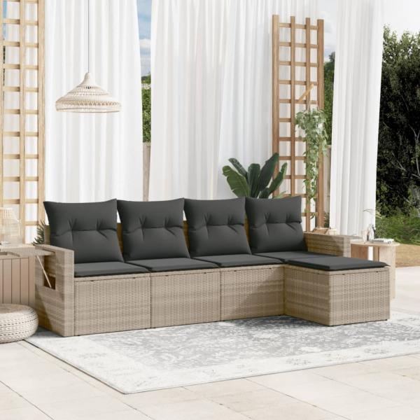 ARDEBO.de - 5-tlg. Garten-Sofagarnitur mit Kissen Hellgrau Poly Rattan