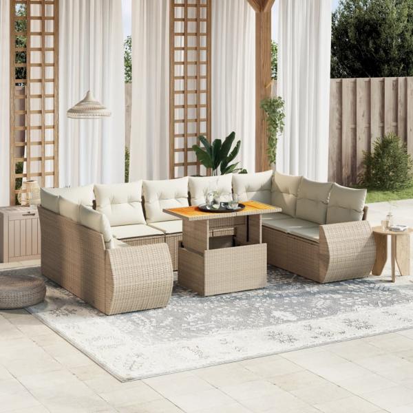 ARDEBO.de - 10-tlg. Garten-Sofagarnitur mit Kissen Beige Poly Rattan