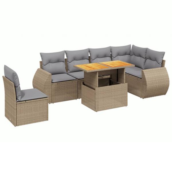 7-tlg. Garten-Sofagarnitur mit Kissen Beige Poly Rattan