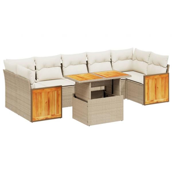 8-tlg. Garten-Sofagarnitur mit Kissen Beige Poly Rattan