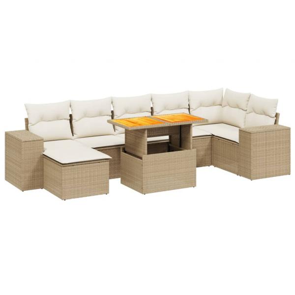 8-tlg. Garten-Sofagarnitur mit Kissen Beige Poly Rattan