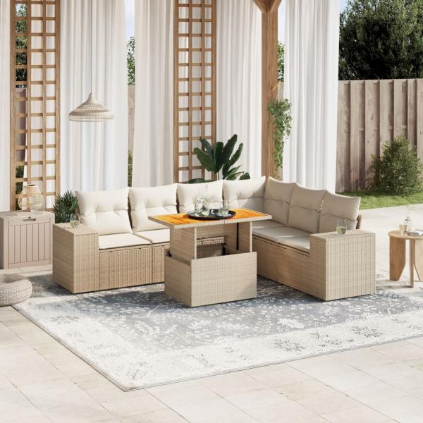 ARDEBO.de - 7-tlg. Garten-Sofagarnitur mit Kissen Beige Poly Rattan