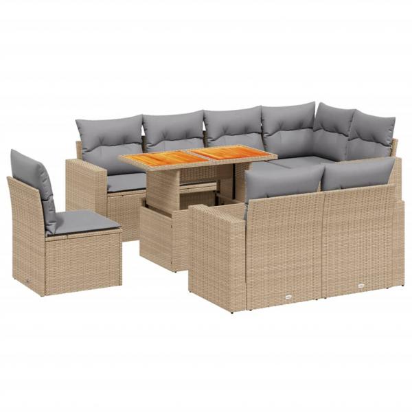 9-tlg. Garten-Sofagarnitur mit Kissen Beige Poly Rattan