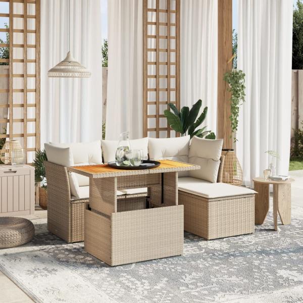 ARDEBO.de - 6-tlg. Garten-Sofagarnitur mit Kissen Beige Poly Rattan