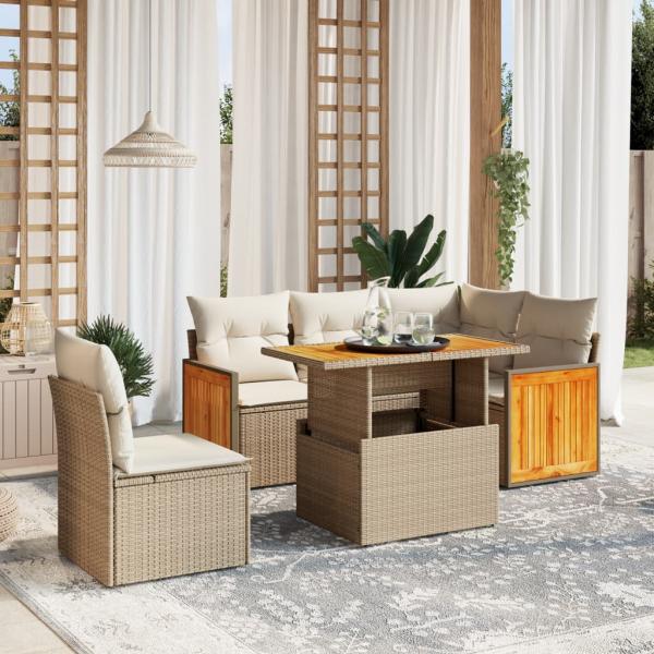 ARDEBO.de - 6-tlg. Garten-Sofagarnitur mit Kissen Beige Poly Rattan