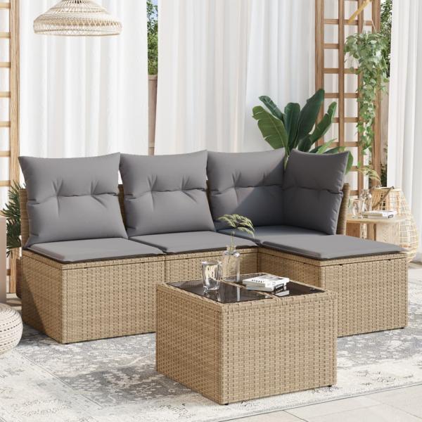 ARDEBO.de - 5-tlg. Garten-Sofagarnitur mit Kissen Beige Poly Rattan