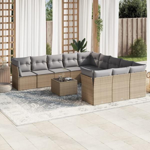 ARDEBO.de - 12-tlg. Garten-Sofagarnitur mit Kissen Beige Poly Rattan