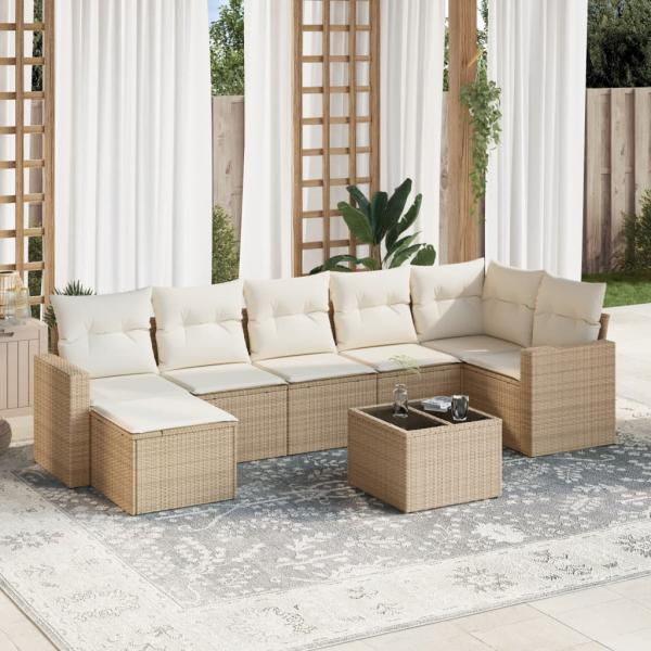 ARDEBO.de - 8-tlg. Garten-Sofagarnitur mit Kissen Beige Poly Rattan