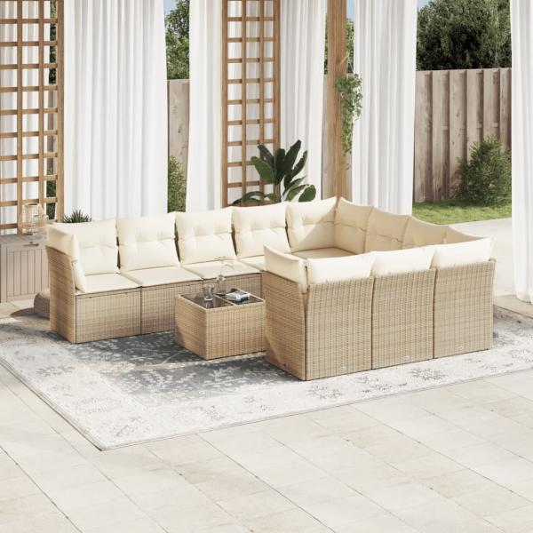 ARDEBO.de - 11-tlg. Garten-Sofagarnitur mit Kissen Beige Poly Rattan