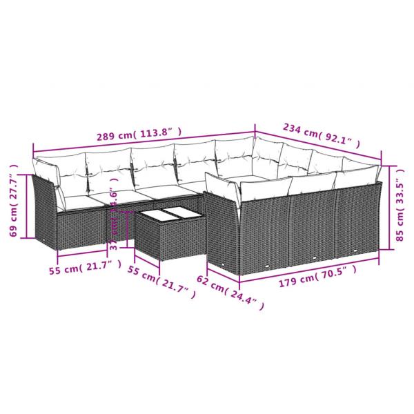 11-tlg. Garten-Sofagarnitur mit Kissen Beige Poly Rattan