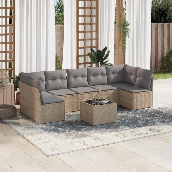 ARDEBO.de - 8-tlg. Garten-Sofagarnitur mit Kissen Beige Poly Rattan