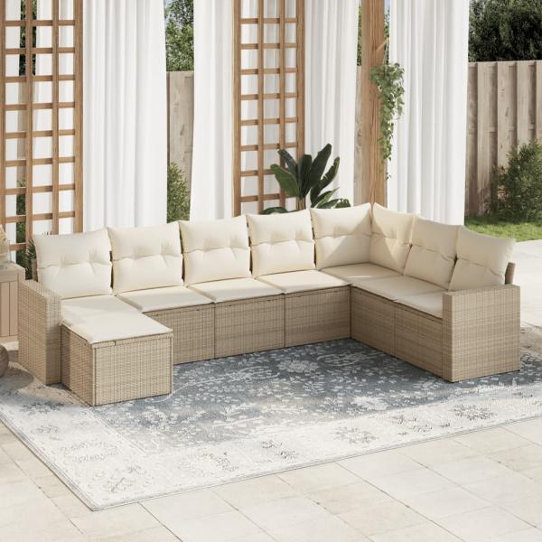 ARDEBO.de - 8-tlg. Garten-Sofagarnitur mit Kissen Beige Poly Rattan