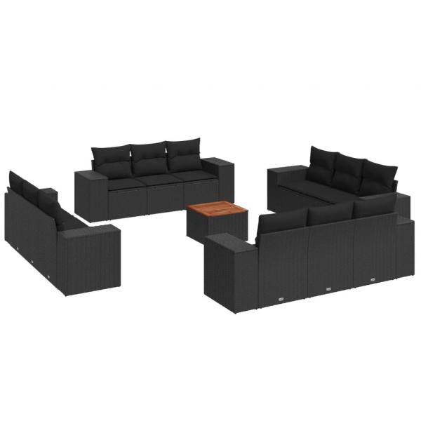 13-tlg. Garten-Sofagarnitur mit Kissen Schwarz Poly Rattan