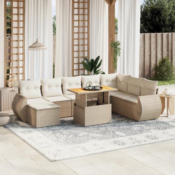 ARDEBO.de - 9-tlg. Garten-Sofagarnitur mit Kissen Beige Poly Rattan