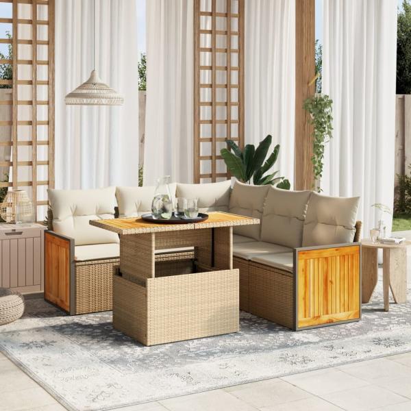 ARDEBO.de - 6-tlg. Garten-Sofagarnitur mit Kissen Beige Poly Rattan