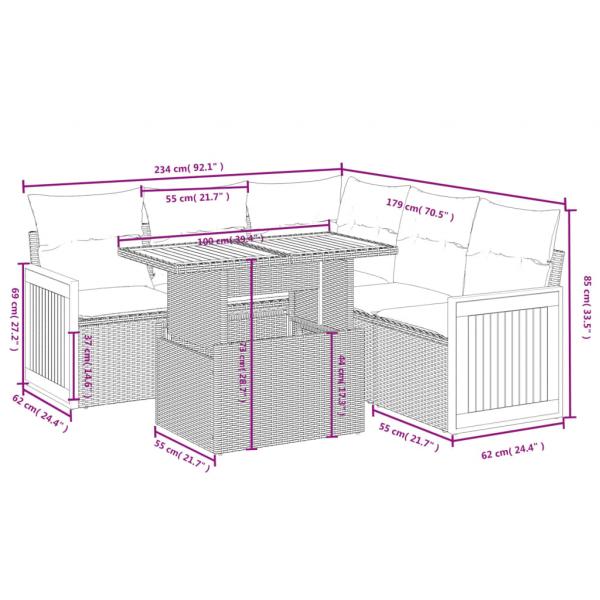 6-tlg. Garten-Sofagarnitur mit Kissen Beige Poly Rattan