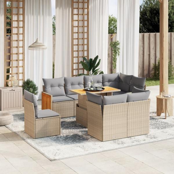 ARDEBO.de - 9-tlg. Garten-Sofagarnitur mit Kissen Beige Poly Rattan