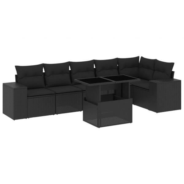 7-tlg. Garten-Sofagarnitur mit Kissen Schwarz Poly Rattan