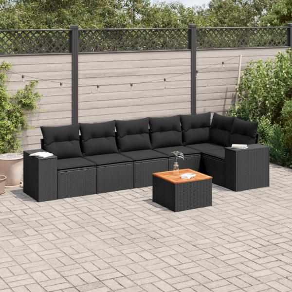 ARDEBO.de - 7-tlg. Garten-Sofagarnitur mit Kissen Schwarz Poly Rattan