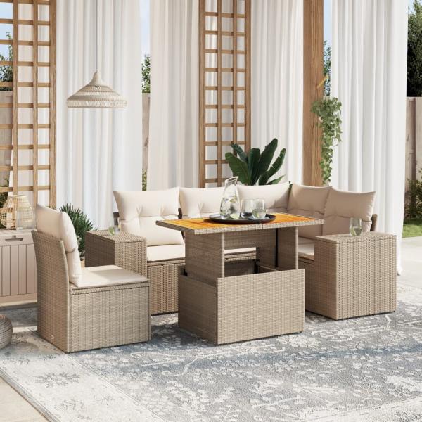 ARDEBO.de - 6-tlg. Garten-Sofagarnitur mit Kissen Beige Poly Rattan