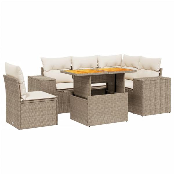 6-tlg. Garten-Sofagarnitur mit Kissen Beige Poly Rattan