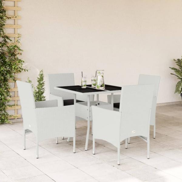 ARDEBO.de - 5-tlg. Garten-Essgruppe mit Kissen Weiß Poly Rattan und Glas