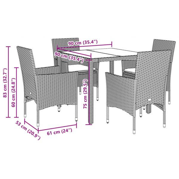 5-tlg. Garten-Essgruppe mit Kissen Weiß Poly Rattan und Glas