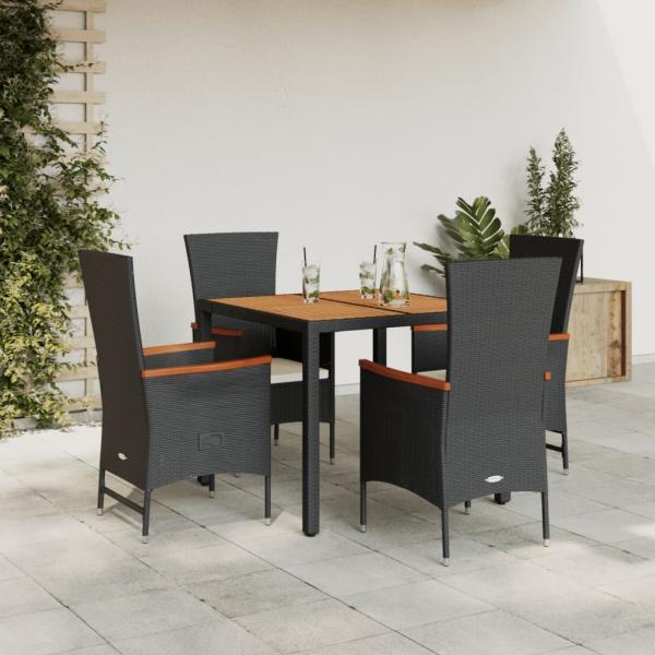 ARDEBO.de - 5-tlg. Garten-Essgruppe mit Kissen Schwarz Poly Rattan