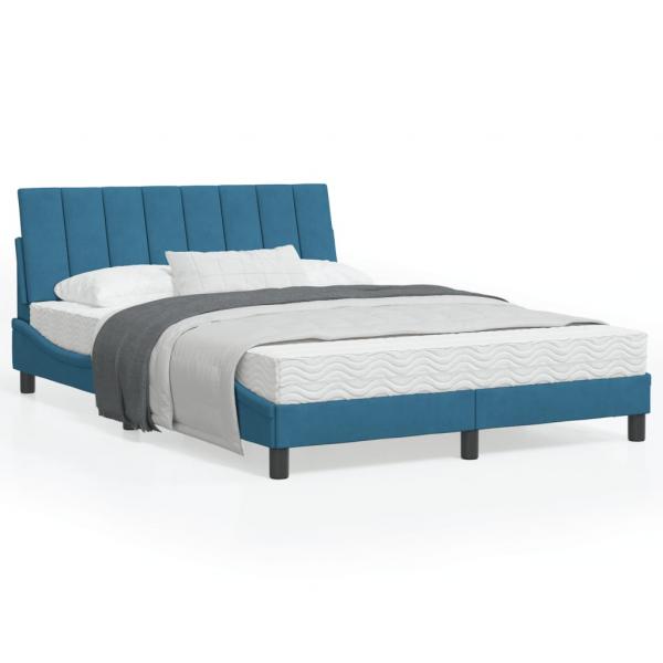 ARDEBO.de - Bett mit Matratze Blau 120x200 cm Samt