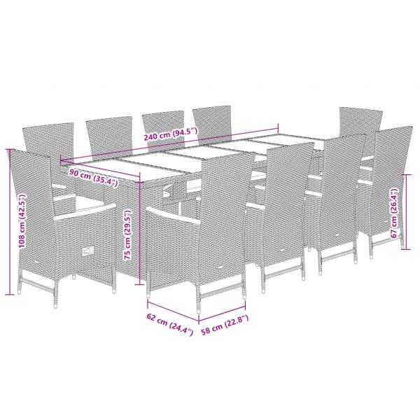 11-tlg. Garten-Essgruppe mit Kissen Grau Poly Rattan