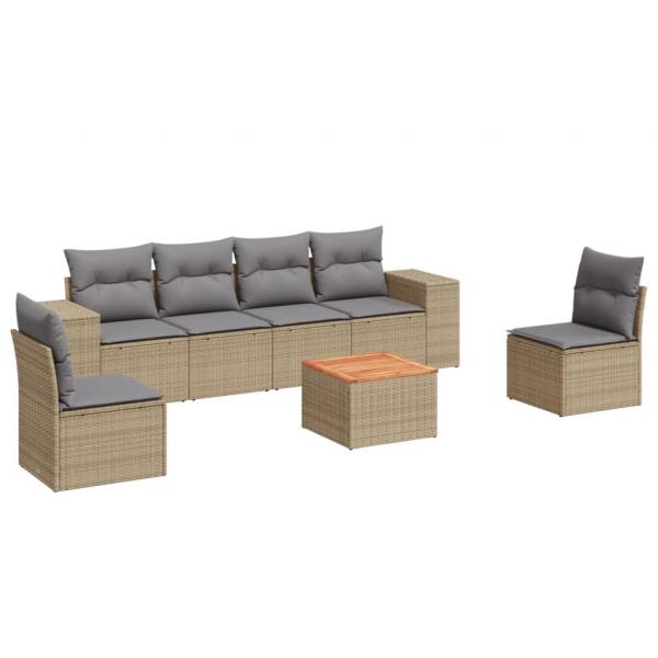 7-tlg. Garten-Sofagarnitur mit Kissen Beige Poly Rattan