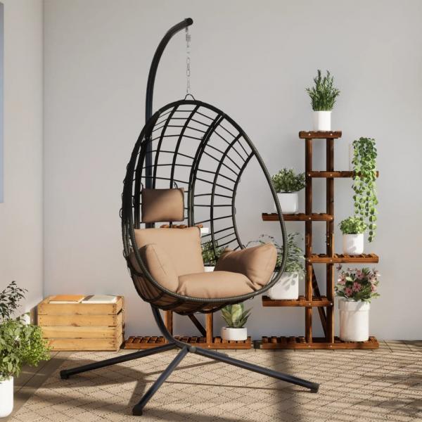 ARDEBO.de - Hängesessel Ei-Design mit Ständer Taupe Rattan und Stahl