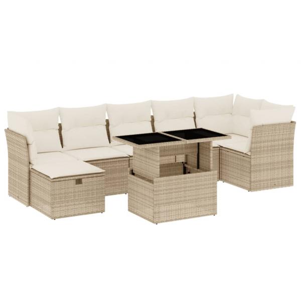 8-tlg. Garten-Sofagarnitur mit Kissen Beige Poly Rattan