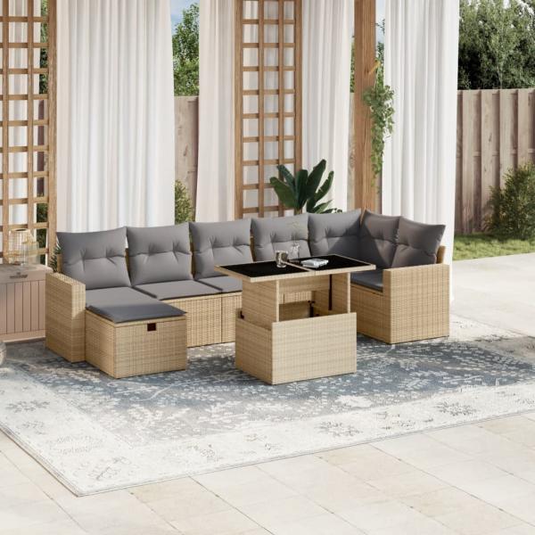 ARDEBO.de - 8-tlg. Garten-Sofagarnitur mit Kissen Beige Poly Rattan