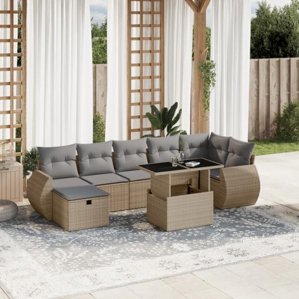 ARDEBO.de - 8-tlg. Garten-Sofagarnitur mit Kissen Beige Poly Rattan