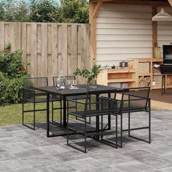 ARDEBO.de - 5-tlg. Garten-Essgruppe Schwarz Poly Rattan