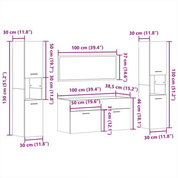 4-tlg. Badmöbel-Set Hochglanz-Weiß Holzwerkstoff