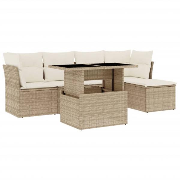 6-tlg. Garten-Sofagarnitur mit Kissen Beige Poly Rattan