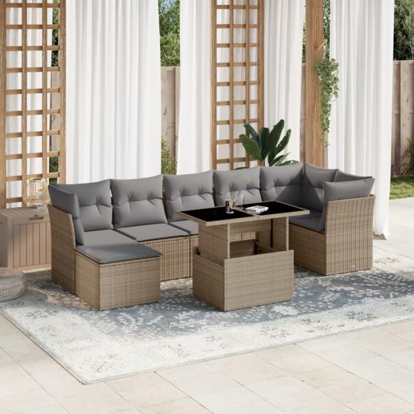 ARDEBO.de - 8-tlg. Garten-Sofagarnitur mit Kissen Beige Poly Rattan