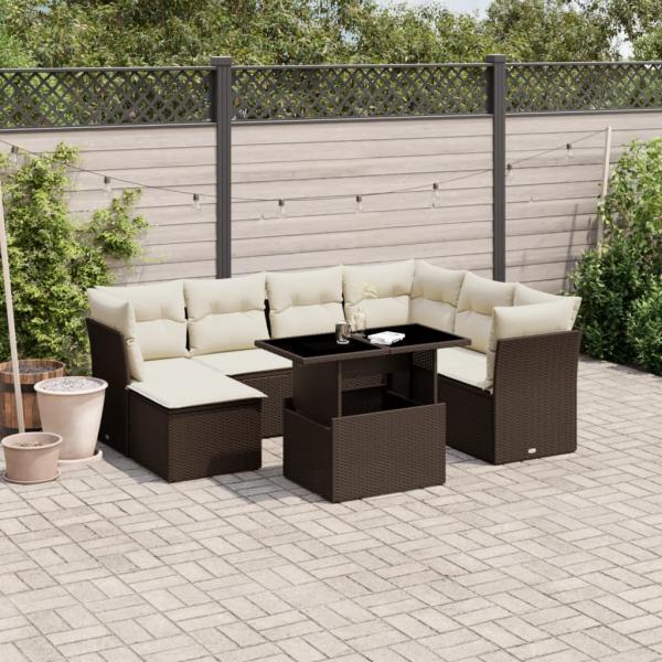 ARDEBO.de - 8-tlg. Garten-Sofagarnitur mit Kissen Braun Poly Rattan