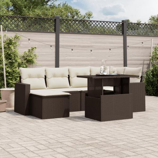 ARDEBO.de - 7-tlg. Garten-Sofagarnitur mit Kissen Braun Poly Rattan