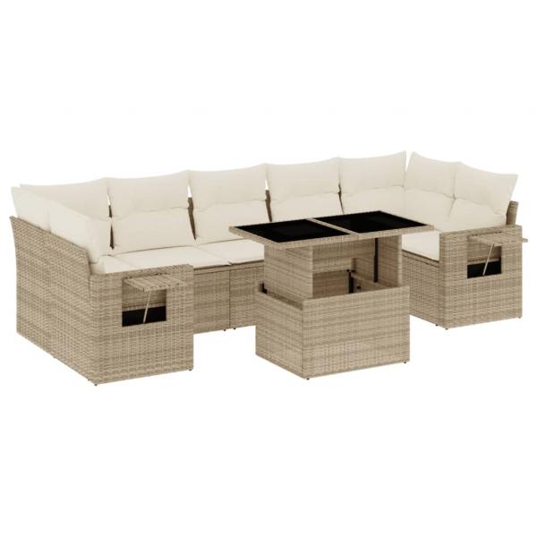 8-tlg. Garten-Sofagarnitur mit Kissen Beige Poly Rattan