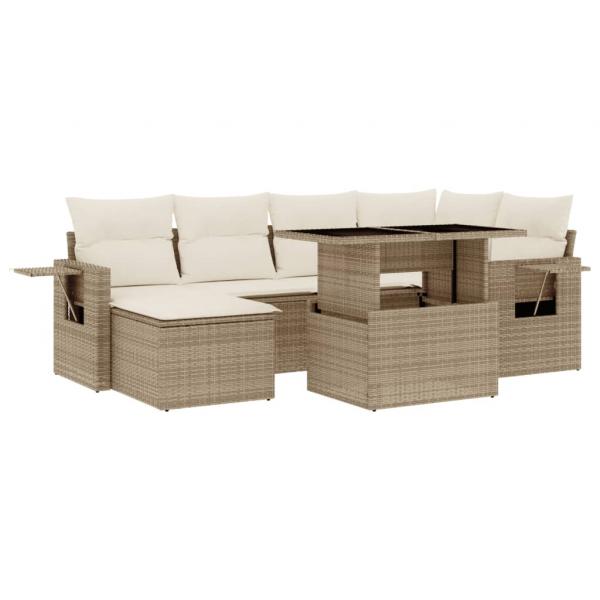 7-tlg. Garten-Sofagarnitur mit Kissen Beige Poly Rattan