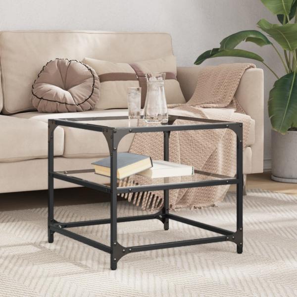 ARDEBO.de - Couchtisch mit Glasplatte Transparent 50x50x45 cm Stahl