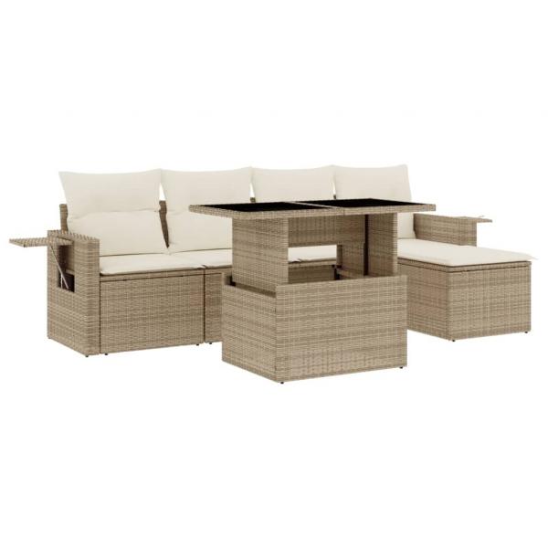 6-tlg. Garten-Sofagarnitur mit Kissen Beige Poly Rattan