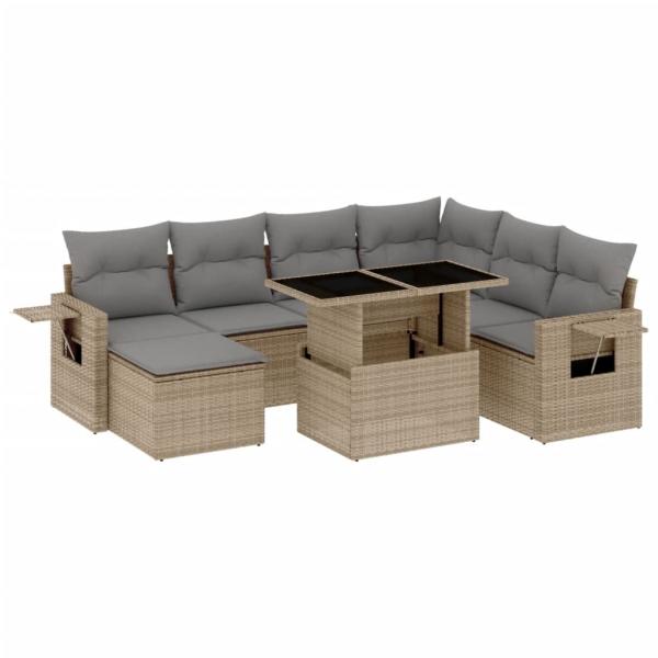 8-tlg. Garten-Sofagarnitur mit Kissen Beige Poly Rattan