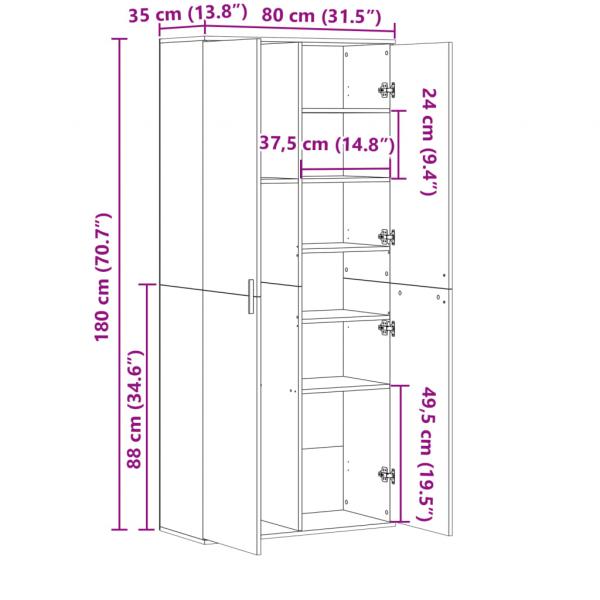 Highboard Sonoma-Eiche 80x35x180 cm Holzwerkstoff