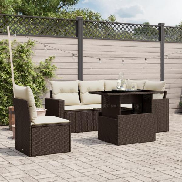 ARDEBO.de - 6-tlg. Garten-Sofagarnitur mit Kissen Braun Poly Rattan